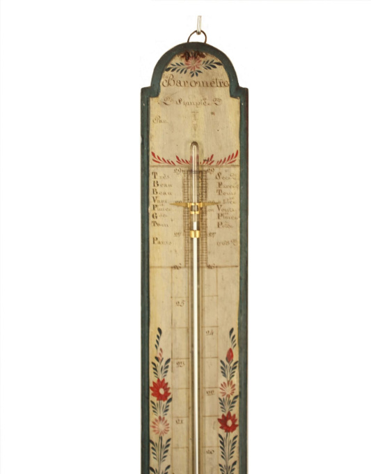 A French polychrome painted stick barometer, circa 1800 by Artiste Inconnu