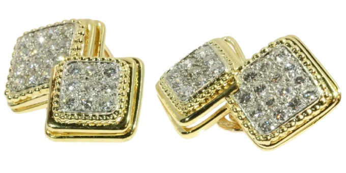 Signed Boucheron Paris estate diamond earclips gold and platinum by Boucheron