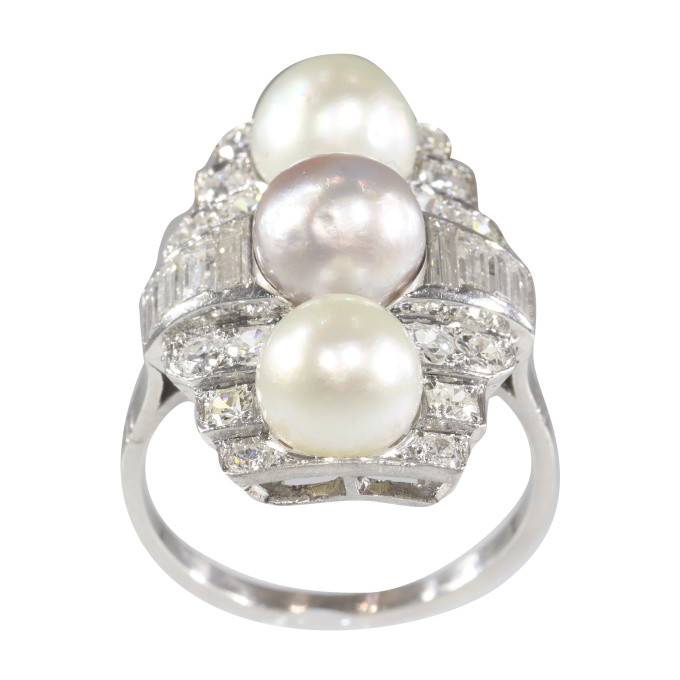 Vintage Art Deco diamond and pearl engagement ring by Artiste Inconnu