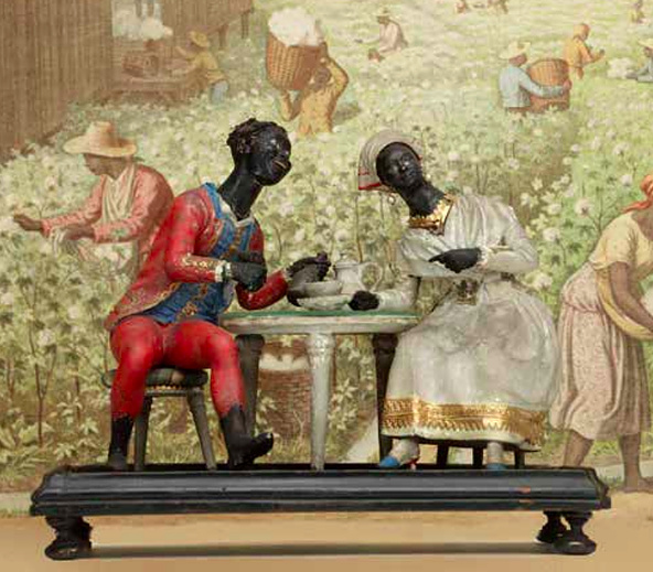 A RARE FRENCH COLONIAL SCULPTURE OF A COUPLE FROM THE FRENCH WEST INDIES, DRINKING RUM AND CHOCOLATE by Unknown Artist