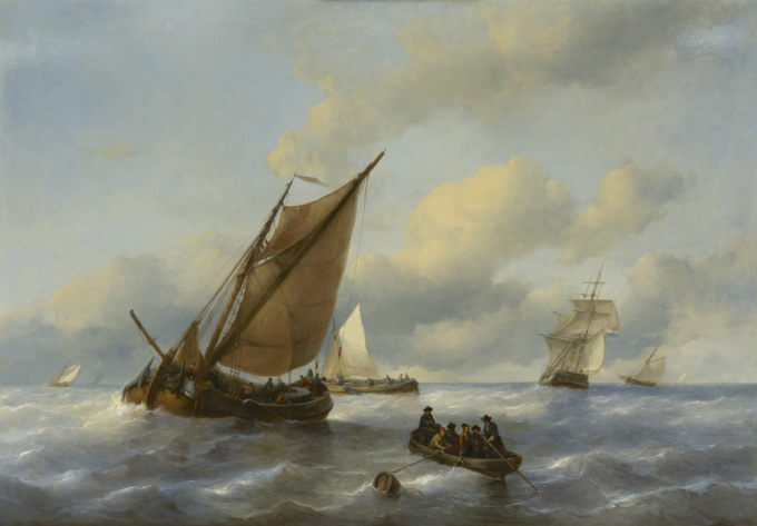 Sailing vessels off the coast by Antonie Waldorp