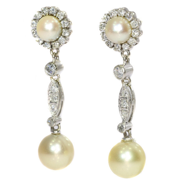 Vintage diamond and pearl ear drops by Artista Sconosciuto