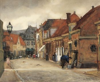 A street in Hoorn with the Kaaswaag in the distance by Floris Arntzenius