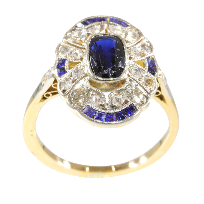 Vintage 1930's Art Deco diamond and sapphire engagement ring by Artista Sconosciuto