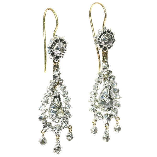 Victorian long pendent rose cut diamond earrings by Unknown artist
