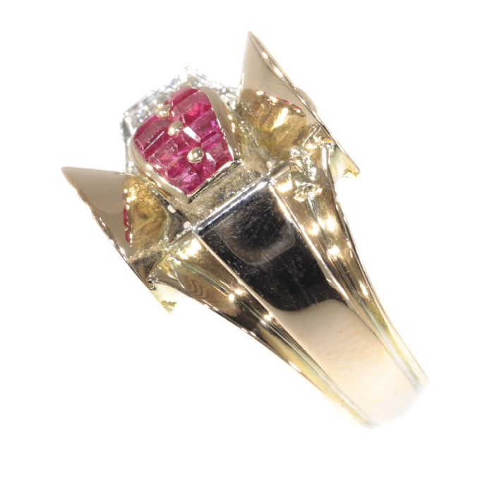 Original Vintage Retro ring with rubies and diamonds by Artiste Inconnu