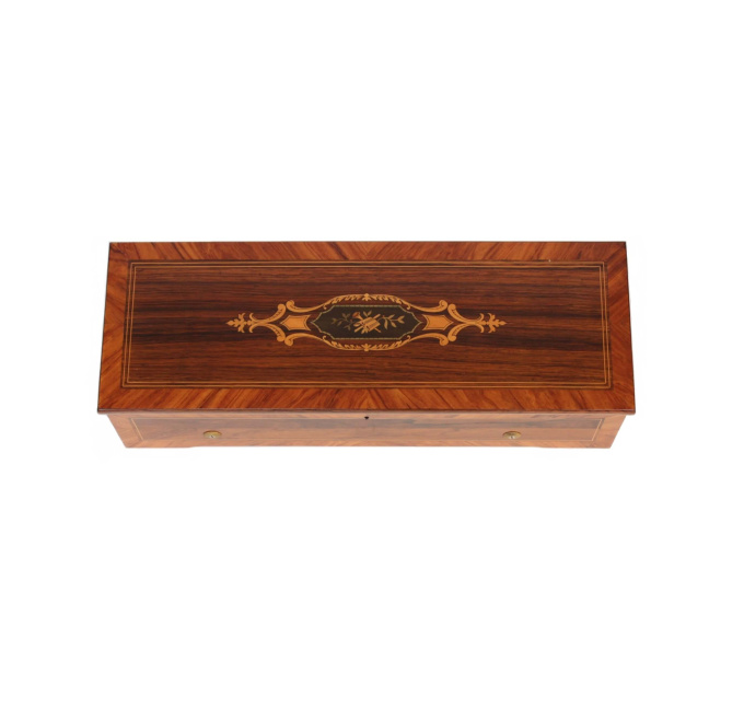 A fine Swiss rosewood marquetry 8-air cylinder music box, LeCoultre circa 1860 by LeCoultre