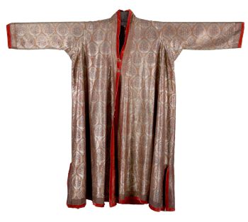 AN INDIAN KASHMIR SILVER-EMBROIDERED WOOL CHOGA, MEN'S CEREMONIAL COAT  by Unknown artist