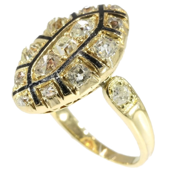 Mid 18th Century antique Baroque/Rococo ring with old mine cut diamonds by Onbekende Kunstenaar