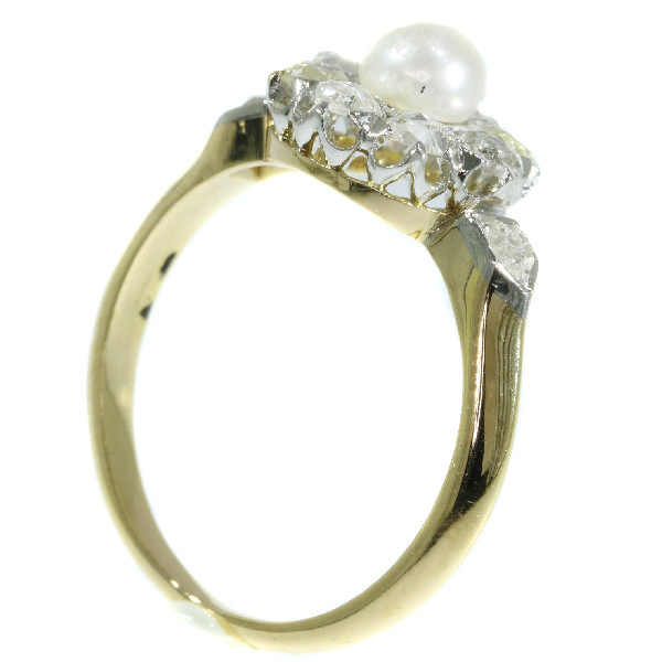 Late nineteenth Century diamond pearl engagement ring by Artista Sconosciuto