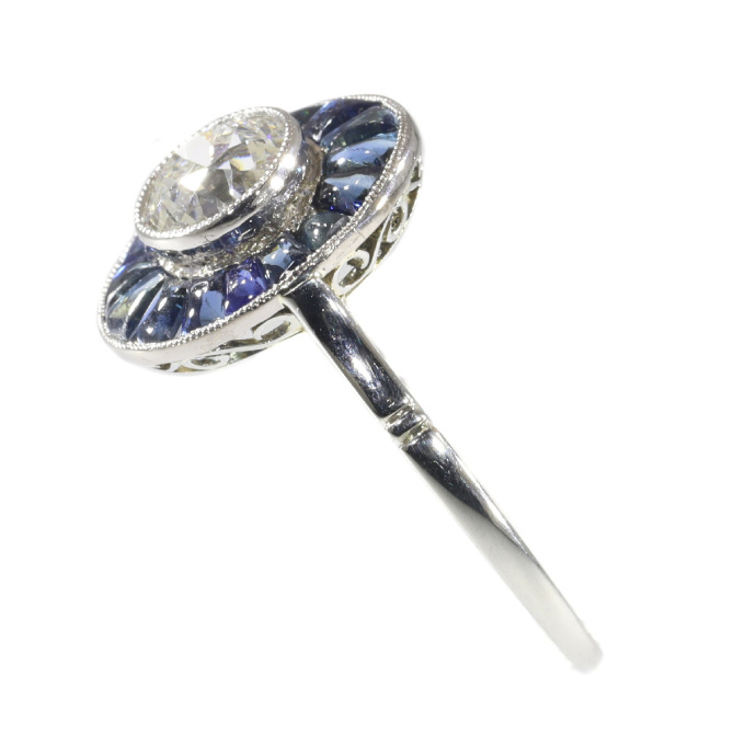 Vintage Art Deco platinum diamond sapphire engagement ring by Onbekende Kunstenaar
