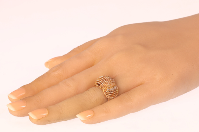 Typical 1950's - 1960's vintage 18K pink gold diamond ring by Artista Sconosciuto