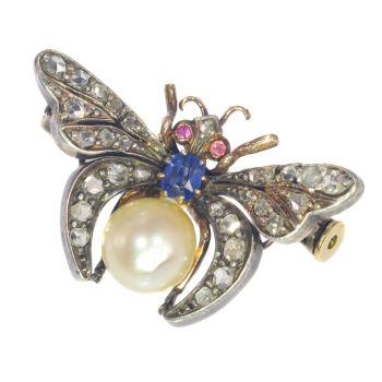 Vintage antique diamond and pearl insect brooch by Unknown Artist