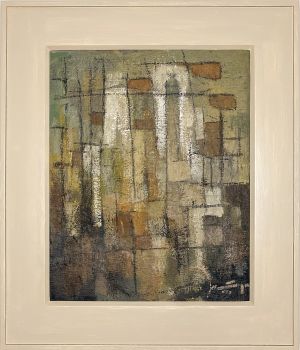 Jaap Nanninga – Abstract Composition, 1953 – oil on canvas, framed by Jaap Nanninga