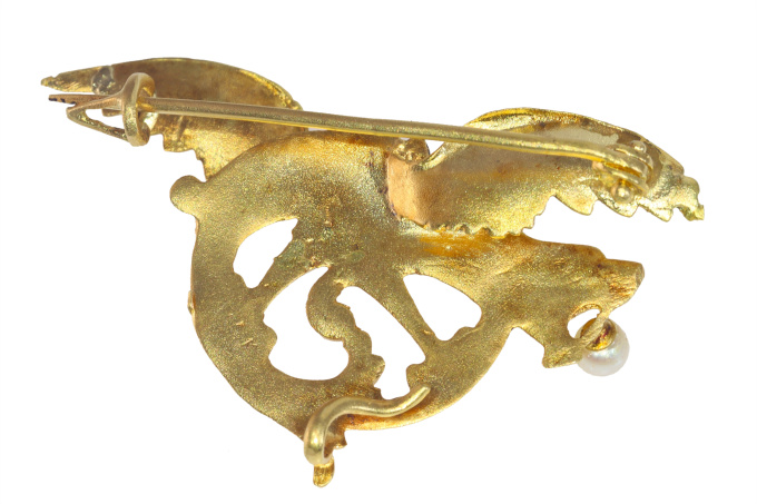 Vintage antique 18K yellow gold griffin dragon brooch by Artista Sconosciuto