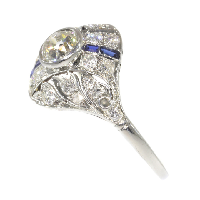 Original Vintage Art Deco ring white gold diamonds and sapphires by Artista Sconosciuto