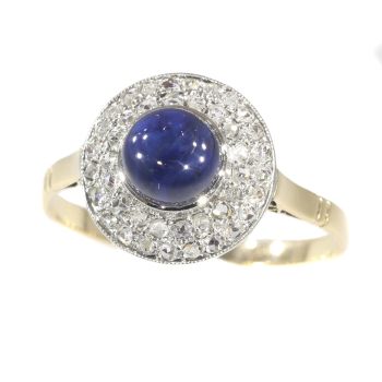 Vintage Art Deco diamond and high domed cabochon sapphire ring by Unknown Artist