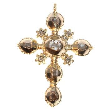 18th Century Antique gold cross all set with table cut rose cut diamonds by Unknown Artist