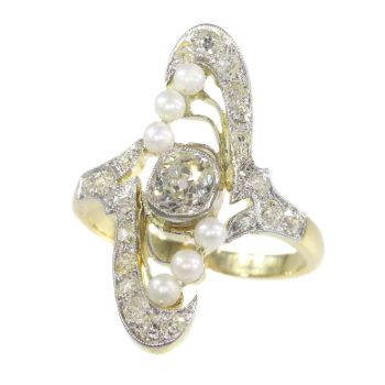 Magnificent Art Nouveau diamond and pearl ring by Artista Desconocido