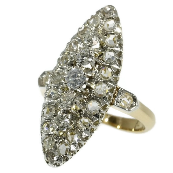Antique ring marquise shaped set with rose cut and old european cut diamonds by Artista Desconhecido