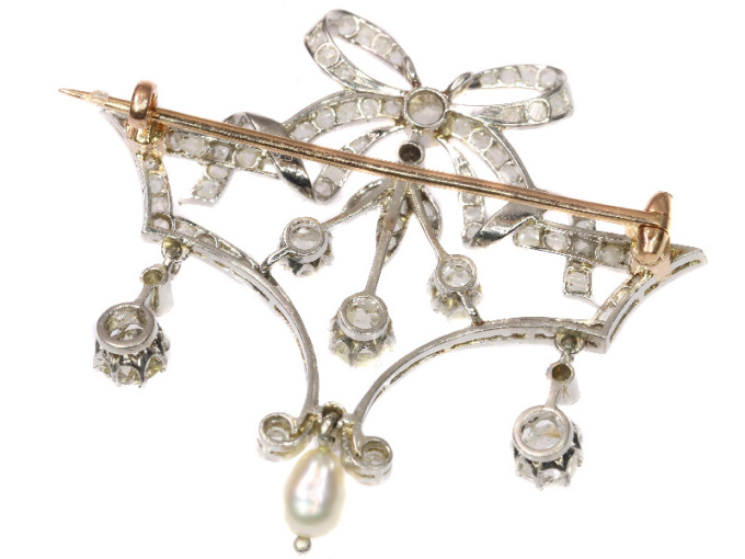 Belle Epoque Brooch In Guirlande Style With Diamonds And Pearl by Unknown Artist