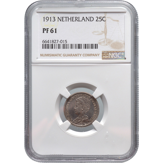 25 cent Wilhelmina NGC PF 61 by Artiste Inconnu