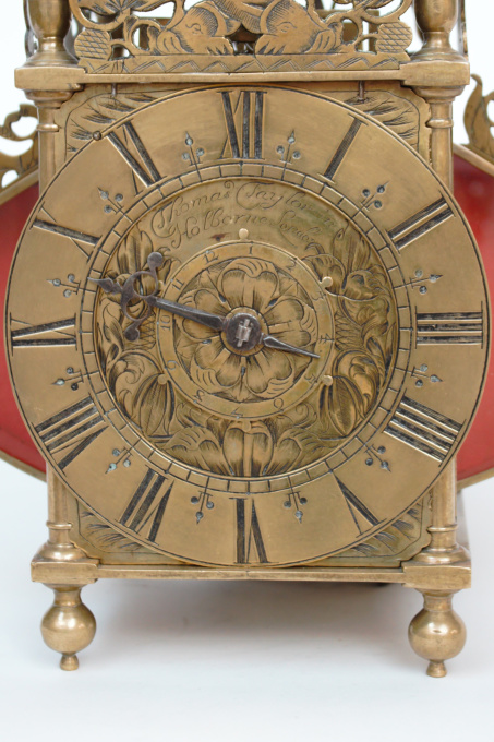 An English brass lantern clock with wings, Thomas Taylor Holborne London, circa 1680 by Thomas Taylor Holborne London