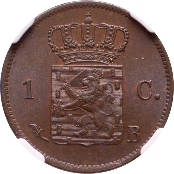 1 cent Brussels William I NGC MS 66 BN by Onbekende Kunstenaar