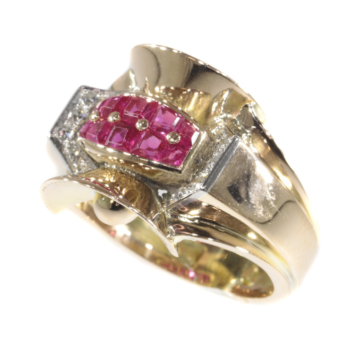 Original Vintage Retro ring with rubies and diamonds by Artista Sconosciuto