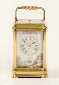 A French porcelain mounted gilt carriage clock,circa 1880 by Unknown Artist