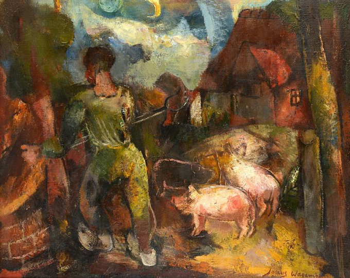 Farmyard with 3 piglets by Jaap Wagemaker