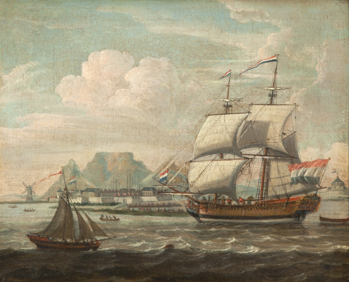 Arrival of a Dutch East Indiaman in the Table Bay by Dutch School