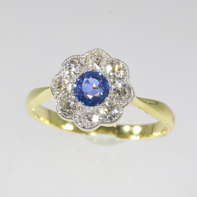 Vintage Art Deco diamond and sapphire engagement ring by Unknown Artist