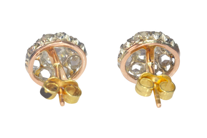Vintage antique rose cut diamond cluster oval earstuds by Unbekannter Künstler