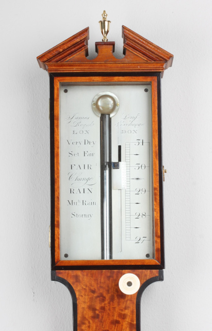 An English satinwood stick barometer, James Long Royal Exchange, circa 1780 by James Long Royal Exchange London