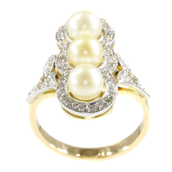 Vintage diamond and pearl ring from the Fifties by Artiste Inconnu