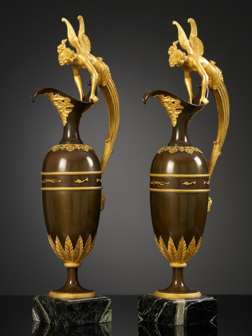 Pair of large Empire Ewers attributed to Claude Galle by Claude Galle