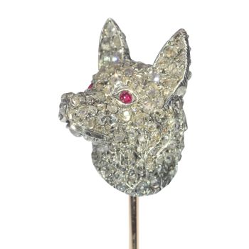 Antique Victorian fully diamond set dogs head stick pin by Unknown Artist
