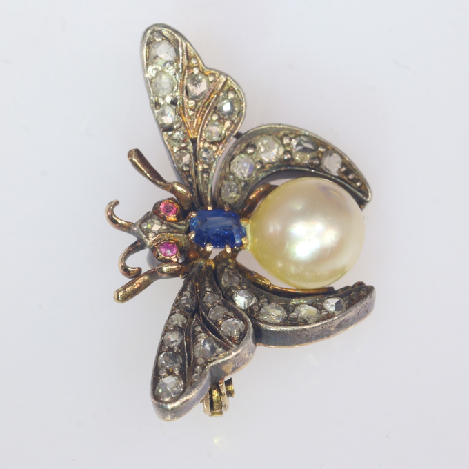 Vintage antique diamond and pearl insect brooch by Unknown artist