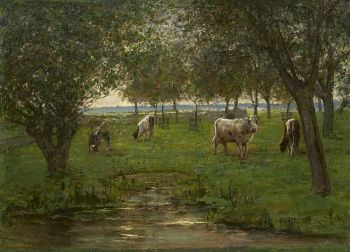 Cattle in an orchard  by Piet Mondriaan