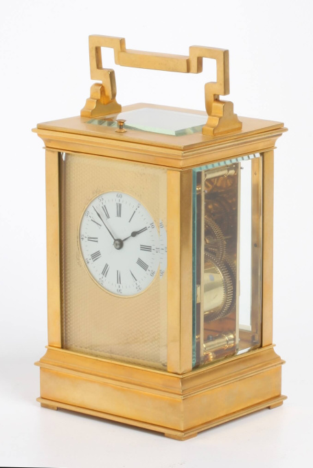 A French gilt brass Anglaise carriage clock with repeat, circa 1880. by Artista Sconosciuto