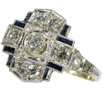 Art Deco engagement ring with diamonds and sapphires by Unknown Artist