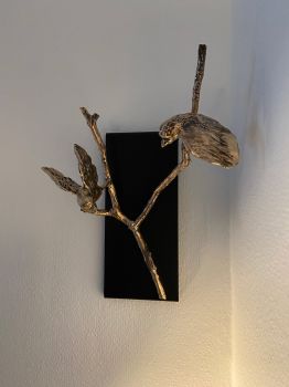 Wandpaneel staal met 2 vogeltjes op tak by Yvon van Wordragen