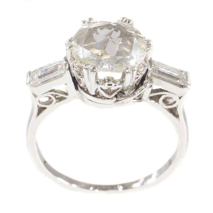 Vintage Fifties large rose cut diamond platinum engagement ring Art Deco inspired by Onbekende Kunstenaar
