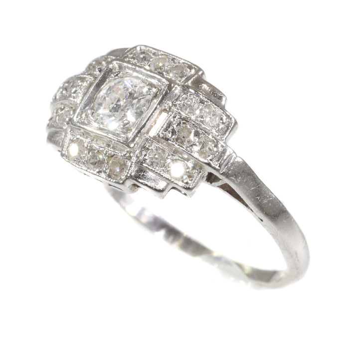 French platinum Art Deco diamond engagement ring by Unknown Artist