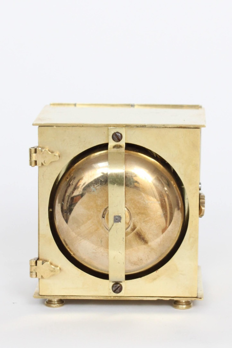 A rare and small German brass travel alarm clock with travel case, circa 1770 by Unbekannter Künstler