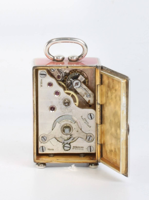 A miniature Swiss silver guilloche enamel timepiece, circa 1900 by Wera