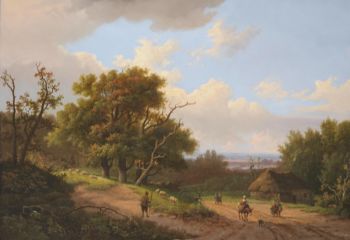 A wooded landscape with a sheperd and his flock by Marinus Adrianus I Koekkoek