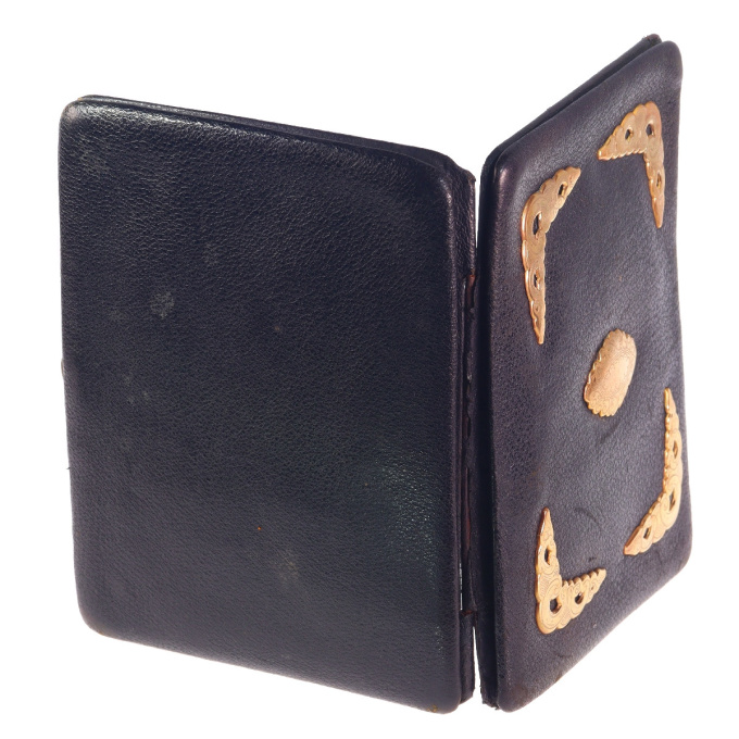 Dutch antique leather wallet with gold fittings by Unknown Artist