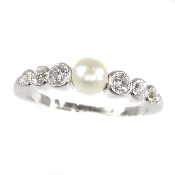 Art Deco diamond and pearl ring by Unknown artist